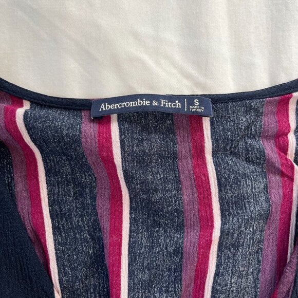 Abercrombie & Fitch Blue Pink White Stripe Short Sleeve Boho Crop | Size S - Picture 4 of 5